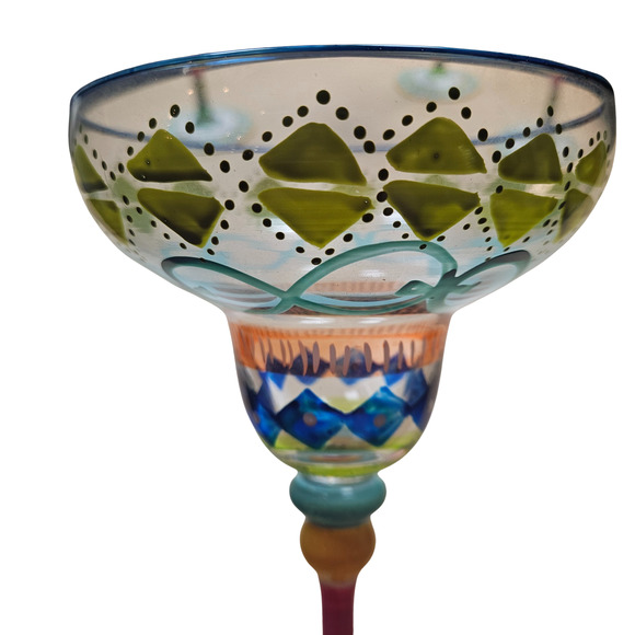 4 pcs  Pier 1 Margarita Glasses Mouth Blown Hand Painted Party Cocktail Stemware - Picture 4 of 8